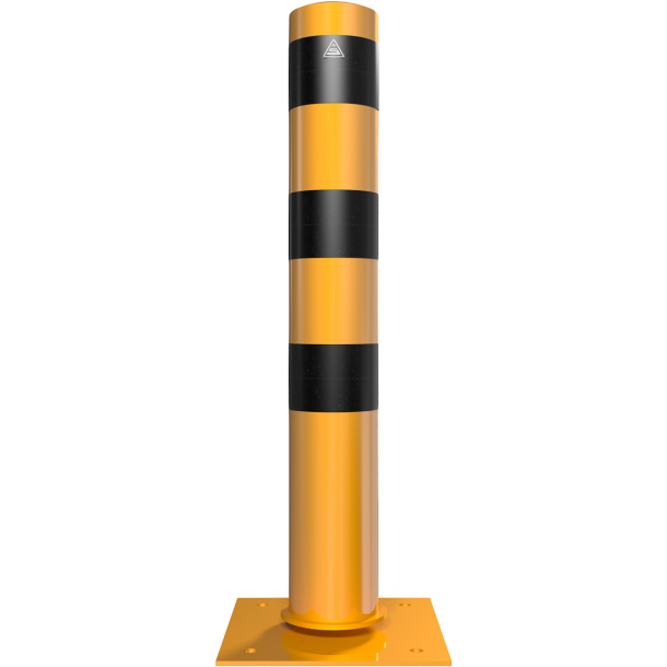 Barrier bollard | Steel tube  152 x 3.2 mm | stationary | for dowel fixing | hot-dip galvanized and coated yellowwith three black stripes | total length: 1500 mm | with signal on inclination